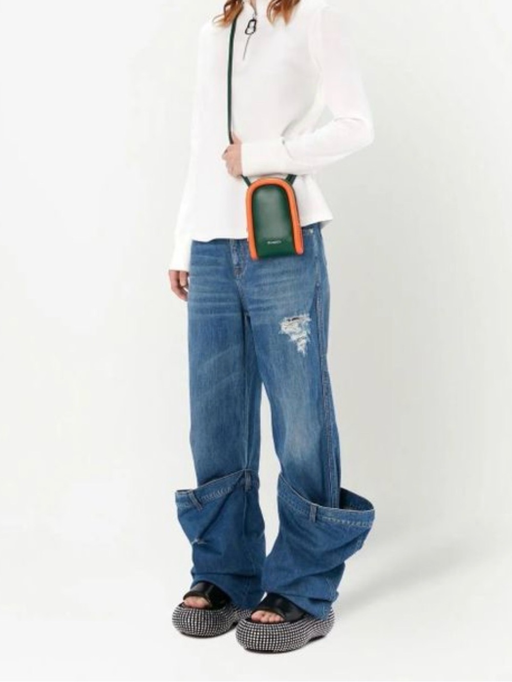 JW ANDERSON Distressed Logo Patch Bucket Jeans
